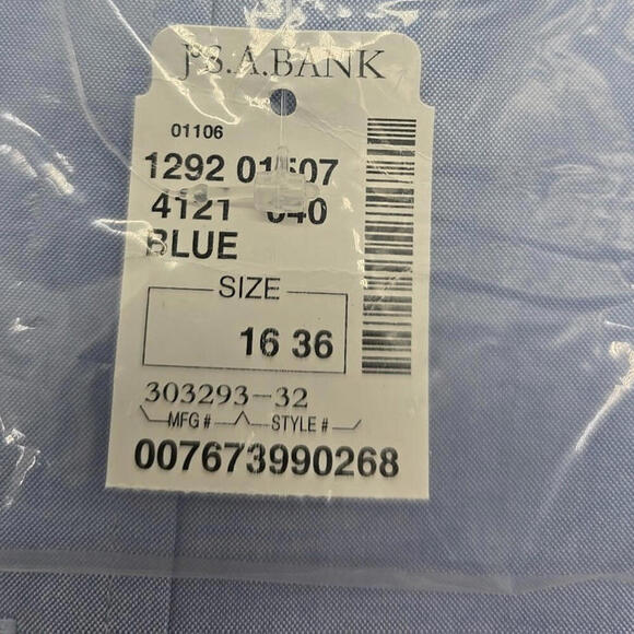 JOS A BANK Traveler Tailored Fit Blue 100% Cotton Dress Shirt‎ Sz 16 - 36 - Picture 9 of 10
